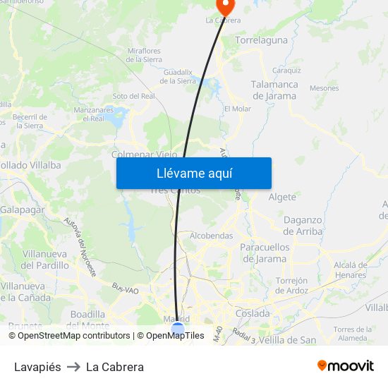 Lavapiés to La Cabrera map