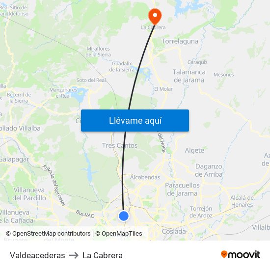 Valdeacederas to La Cabrera map