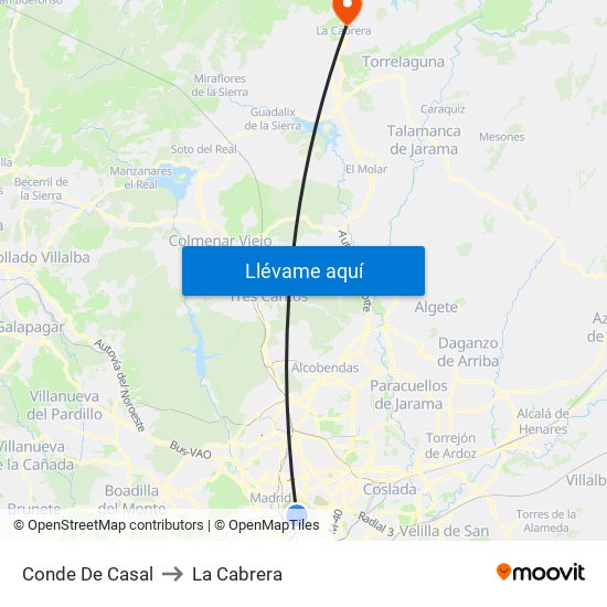Conde De Casal to La Cabrera map
