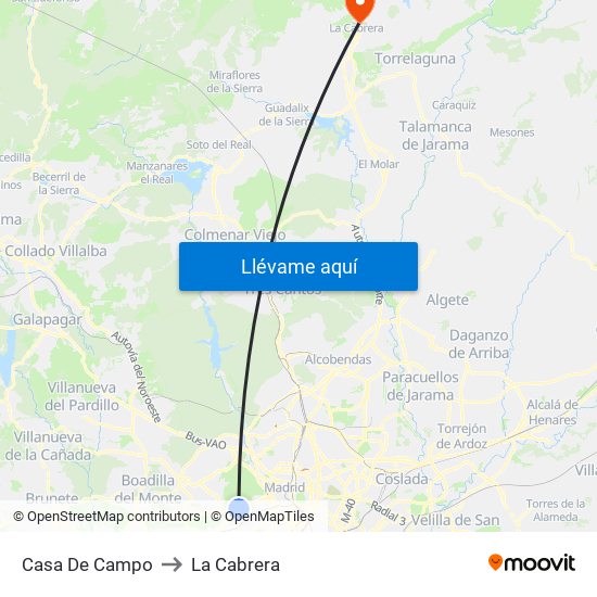 Casa De Campo to La Cabrera map