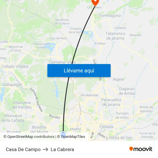 Casa De Campo to La Cabrera map