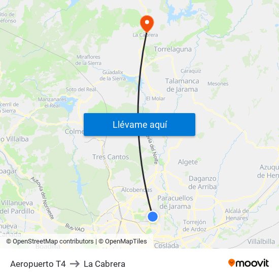 Aeropuerto T4 to La Cabrera map