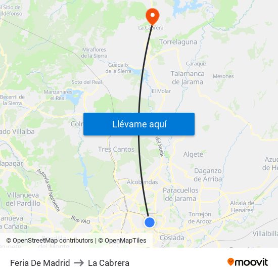 Feria De Madrid to La Cabrera map