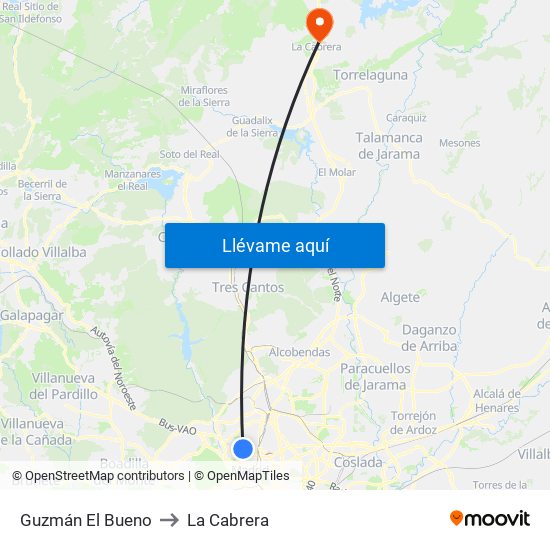 Guzmán El Bueno to La Cabrera map