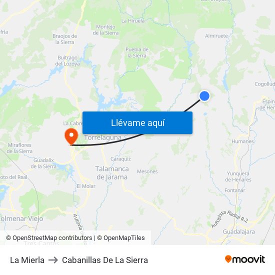 La Mierla to Cabanillas De La Sierra map