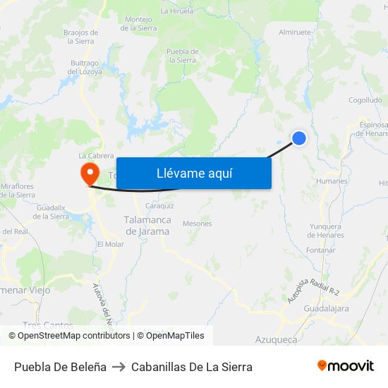 Puebla De Beleña to Cabanillas De La Sierra map