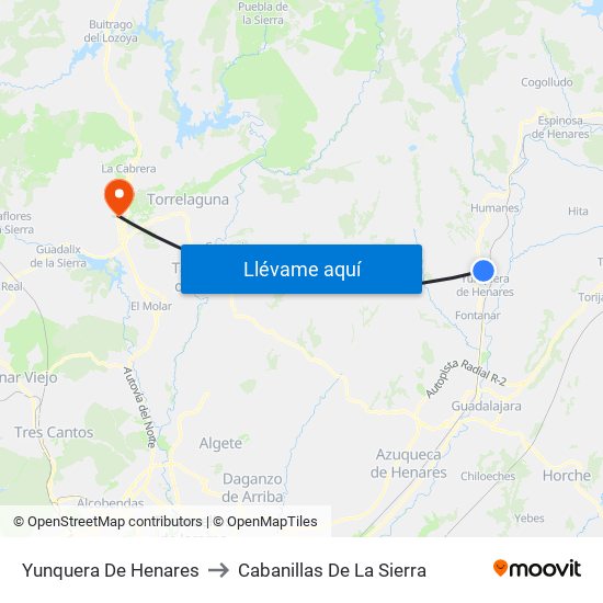 Yunquera De Henares to Cabanillas De La Sierra map