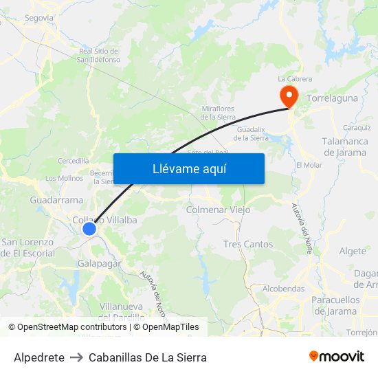 Alpedrete to Cabanillas De La Sierra map