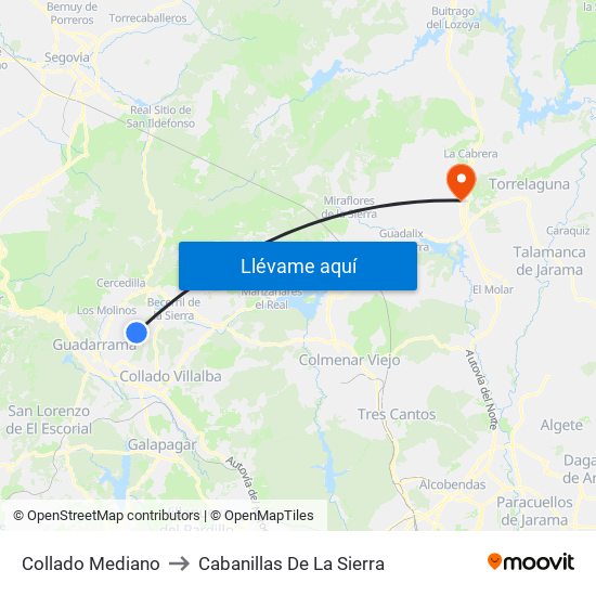 Collado Mediano to Cabanillas De La Sierra map