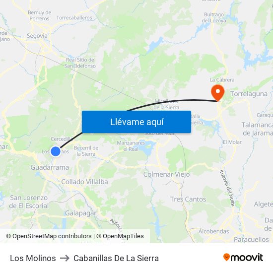 Los Molinos to Cabanillas De La Sierra map