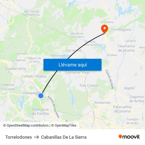 Torrelodones to Cabanillas De La Sierra map