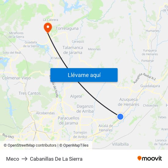 Meco to Cabanillas De La Sierra map