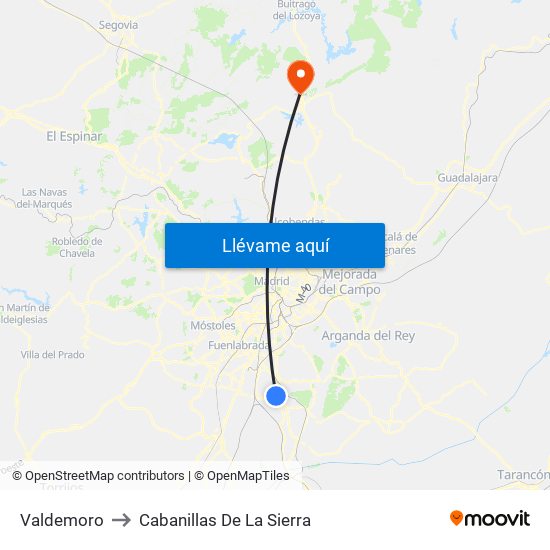 Valdemoro to Cabanillas De La Sierra map