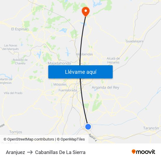 Aranjuez to Cabanillas De La Sierra map