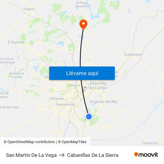 San Martín De La Vega to Cabanillas De La Sierra map