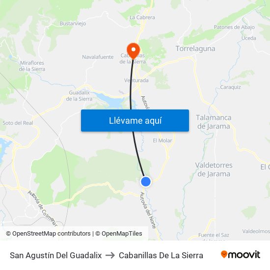San Agustín Del Guadalix to Cabanillas De La Sierra map