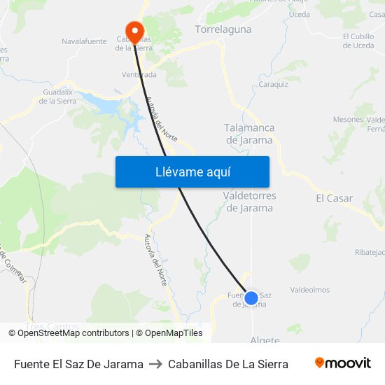Fuente El Saz De Jarama to Cabanillas De La Sierra map