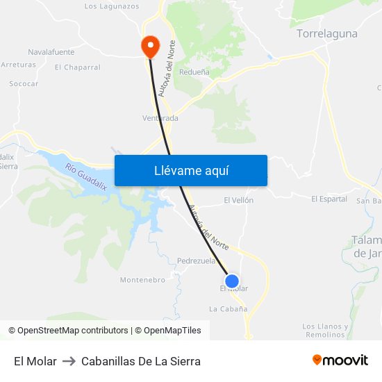 El Molar to Cabanillas De La Sierra map