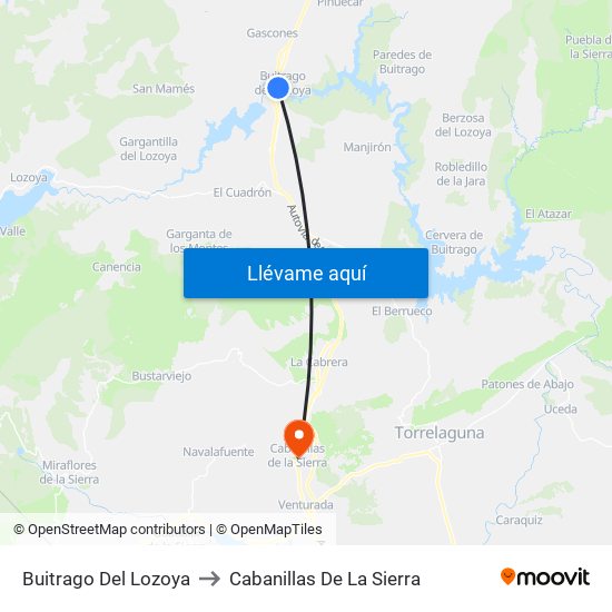 Buitrago Del Lozoya to Cabanillas De La Sierra map