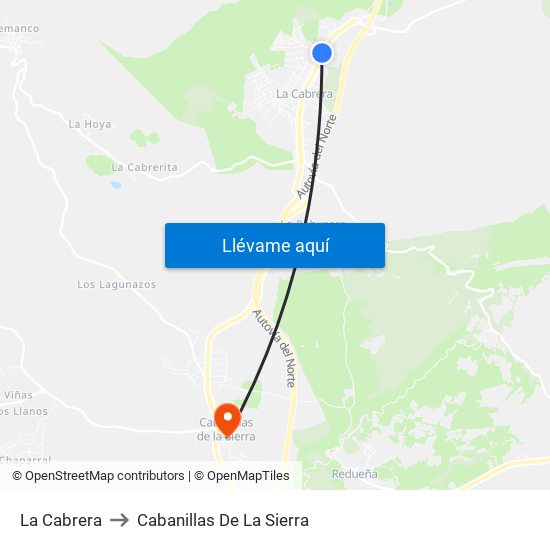 La Cabrera to Cabanillas De La Sierra map