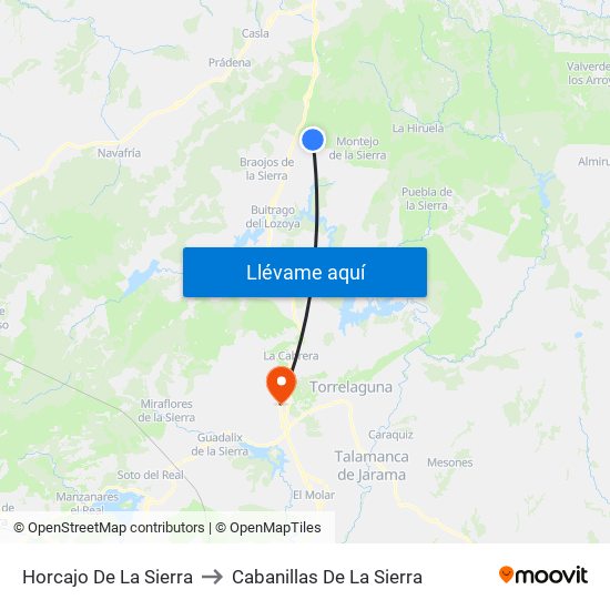 Horcajo De La Sierra to Cabanillas De La Sierra map