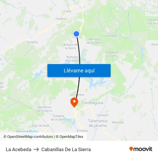 La Acebeda to Cabanillas De La Sierra map