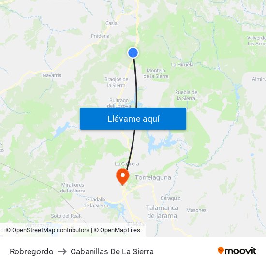 Robregordo to Cabanillas De La Sierra map
