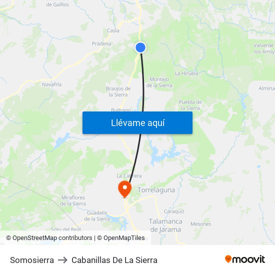 Somosierra to Cabanillas De La Sierra map
