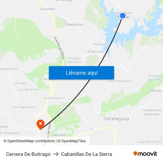 Cervera De Buitrago to Cabanillas De La Sierra map
