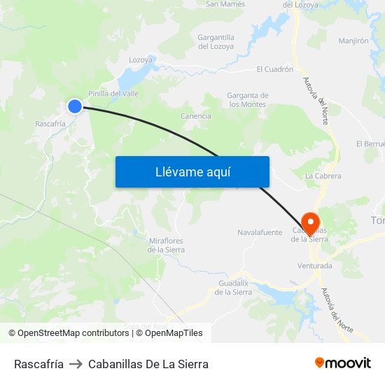 Rascafría to Cabanillas De La Sierra map