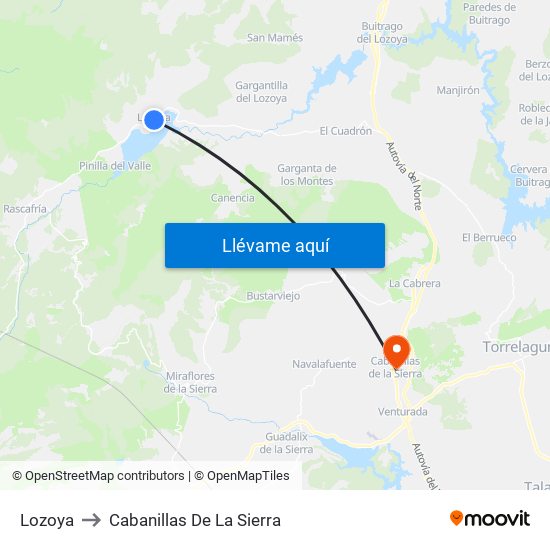 Lozoya to Cabanillas De La Sierra map