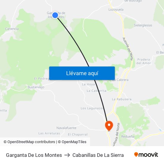 Garganta De Los Montes to Cabanillas De La Sierra map