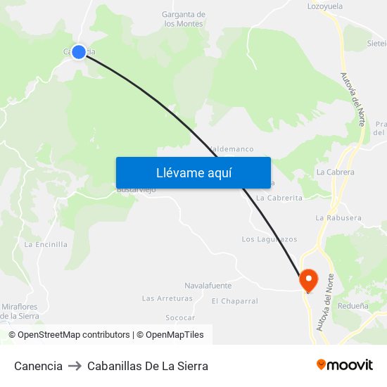 Canencia to Cabanillas De La Sierra map