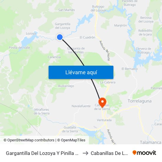 Gargantilla Del Lozoya Y Pinilla De Buitrago to Cabanillas De La Sierra map