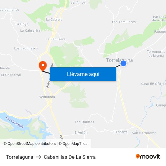 Torrelaguna to Cabanillas De La Sierra map