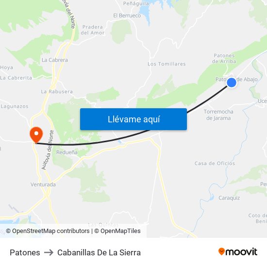 Patones to Cabanillas De La Sierra map