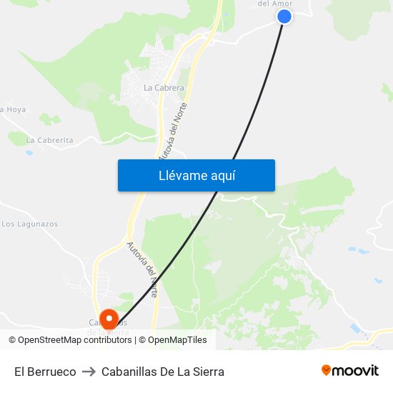 El Berrueco to Cabanillas De La Sierra map