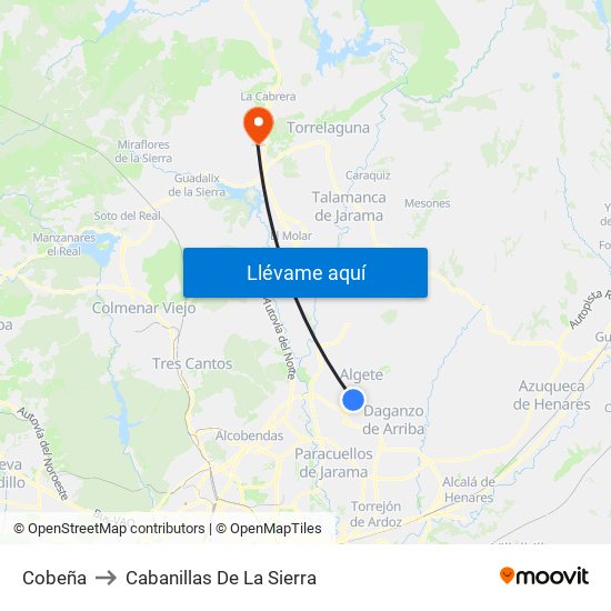 Cobeña to Cabanillas De La Sierra map