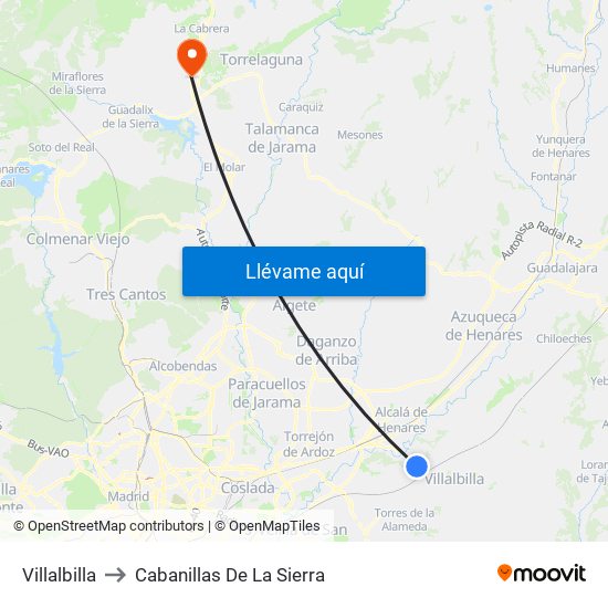 Villalbilla to Cabanillas De La Sierra map