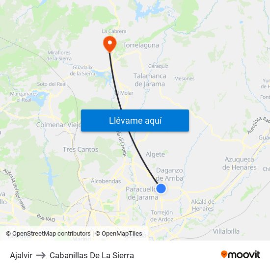 Ajalvir to Cabanillas De La Sierra map