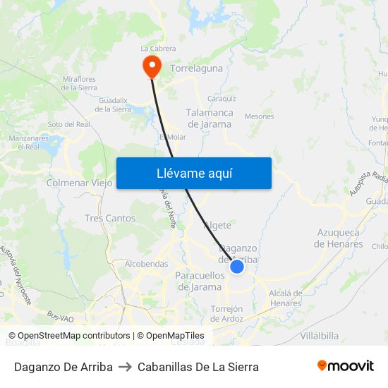 Daganzo De Arriba to Cabanillas De La Sierra map