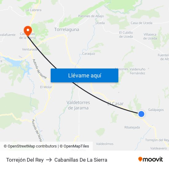Torrejón Del Rey to Cabanillas De La Sierra map