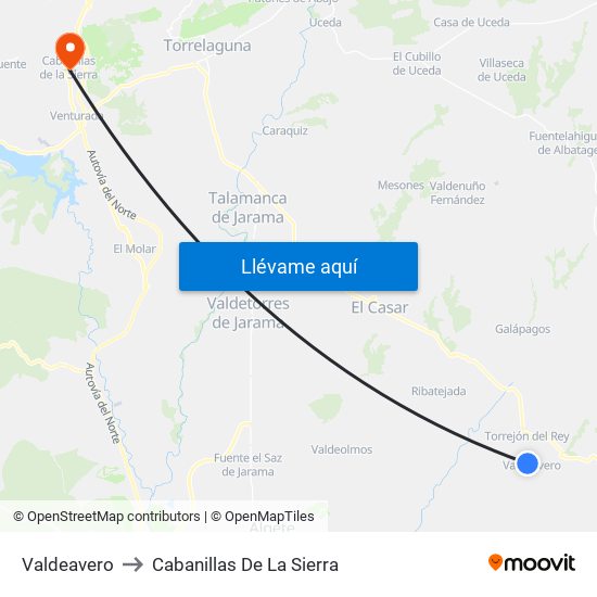 Valdeavero to Cabanillas De La Sierra map