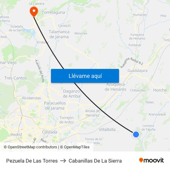 Pezuela De Las Torres to Cabanillas De La Sierra map