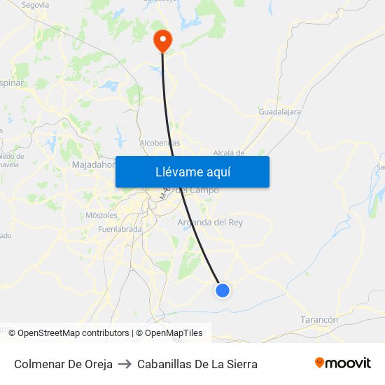 Colmenar De Oreja to Cabanillas De La Sierra map