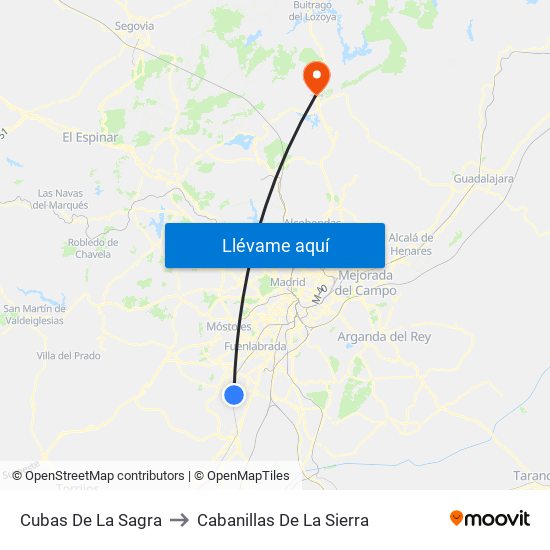 Cubas De La Sagra to Cabanillas De La Sierra map