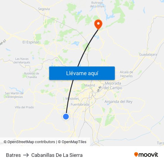 Batres to Cabanillas De La Sierra map
