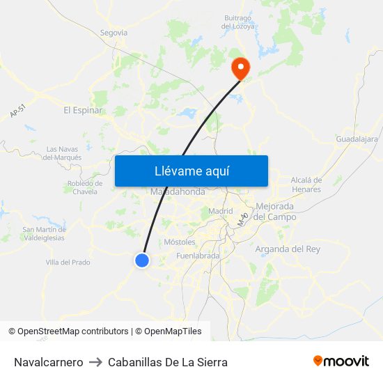 Navalcarnero to Cabanillas De La Sierra map