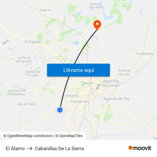El Álamo to Cabanillas De La Sierra map