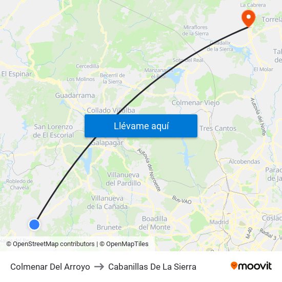 Colmenar Del Arroyo to Cabanillas De La Sierra map